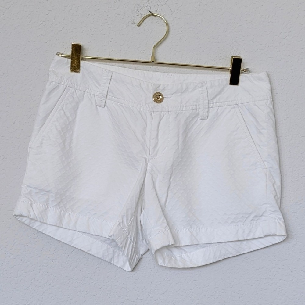 Lilly Pulitzer‎ The Callahan Short Womens 2 White Textured Cotton Chino Preppy